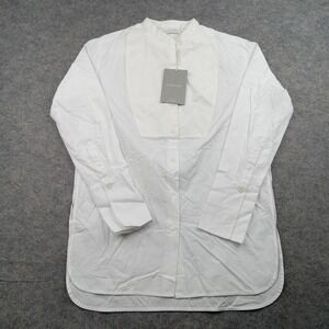 Everlane Shirt Womens 00 White Band Collar Bib Front Long Tunic Cotton Top